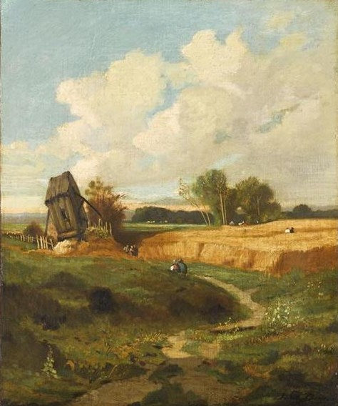 Moulin et champ de ble (Windmill and Wheatfield), vintage artwork by Jules Dupre, A3 (16x12") Poster Print