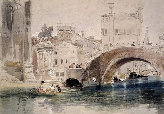 Ponte del Cavallo, (Colleoni Monument), Venice, vintage artwork by James Holland, A3 (16x12") Poster Print