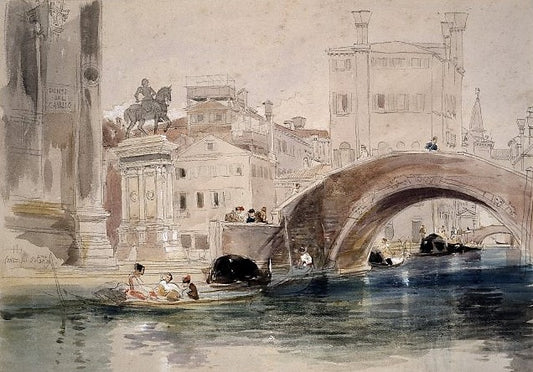 Ponte del Cavallo, (Colleoni Monument), Venice, vintage artwork by James Holland, A3 (16x12") Poster Print