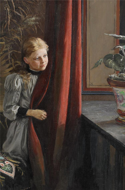 Girl At The Window, vintage artwork by Fanny Brate, 12x8" (A4) Poster