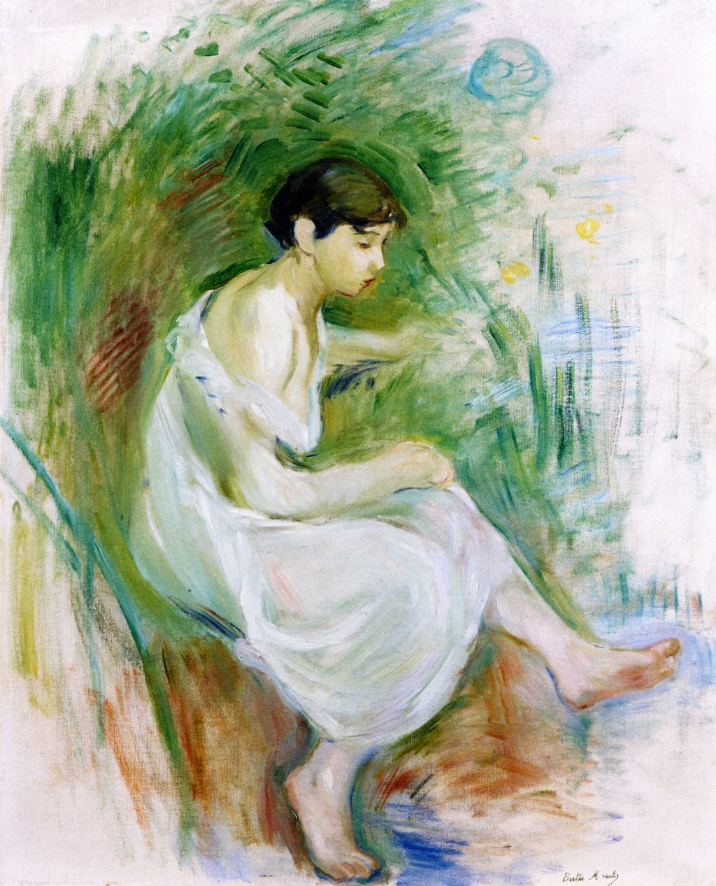 Bather in a Chemise, vintage artwork by Berthe Morisot, 12x8" (A4) Poster