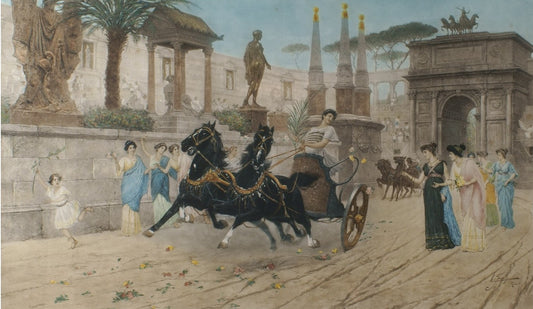 Scene from Circus Maximus, vintage artwork by Edouardo Ettore Forti, 12x8" (A4) Poster