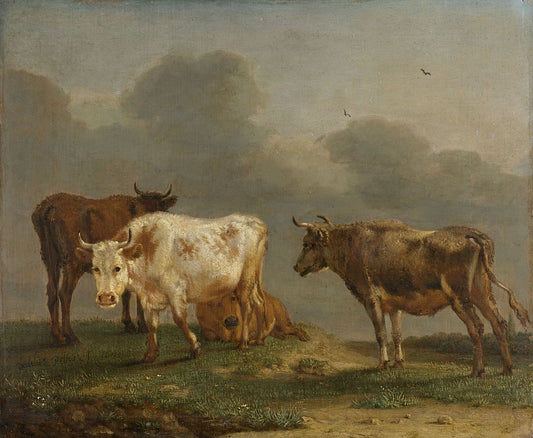 Four Cows in the Meadow, vintage artwork by Paulus Potter, 12x8" (A4) Poster