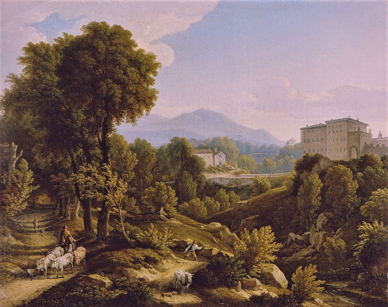 Landscape with view of Palazzo Chigi in Ariccia, vintage artwork by Johann Christian Reinhart, 12x8" (A4) Poster