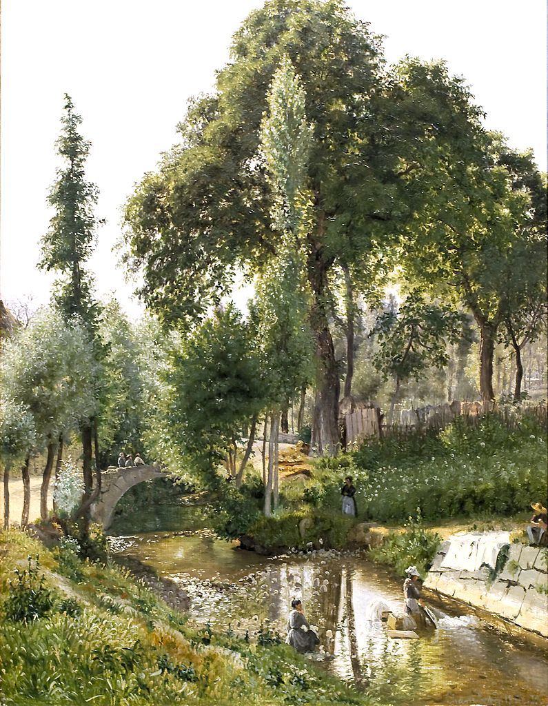 Landscape from Savoy with washerwomen, vintage artwork by Vilhelm Kyhn, A3 (16x12") Poster Print