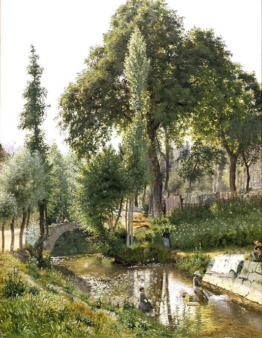 Landscape from Savoy with washerwomen, vintage artwork by Vilhelm Kyhn, A3 (16x12") Poster Print