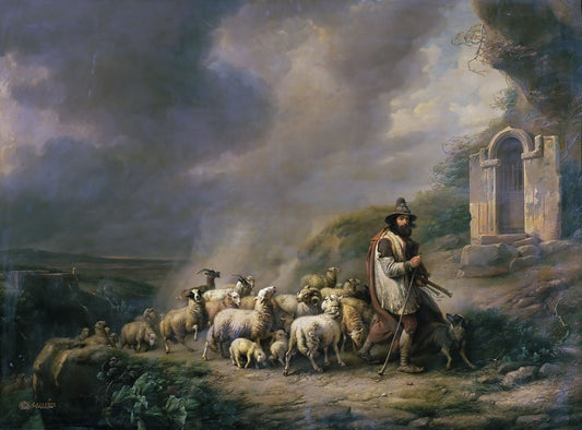 Shepherd and His Flock in Tivoli, vintage artwork by Eugene Verboeckhoven, A3 (16x12") Poster Print