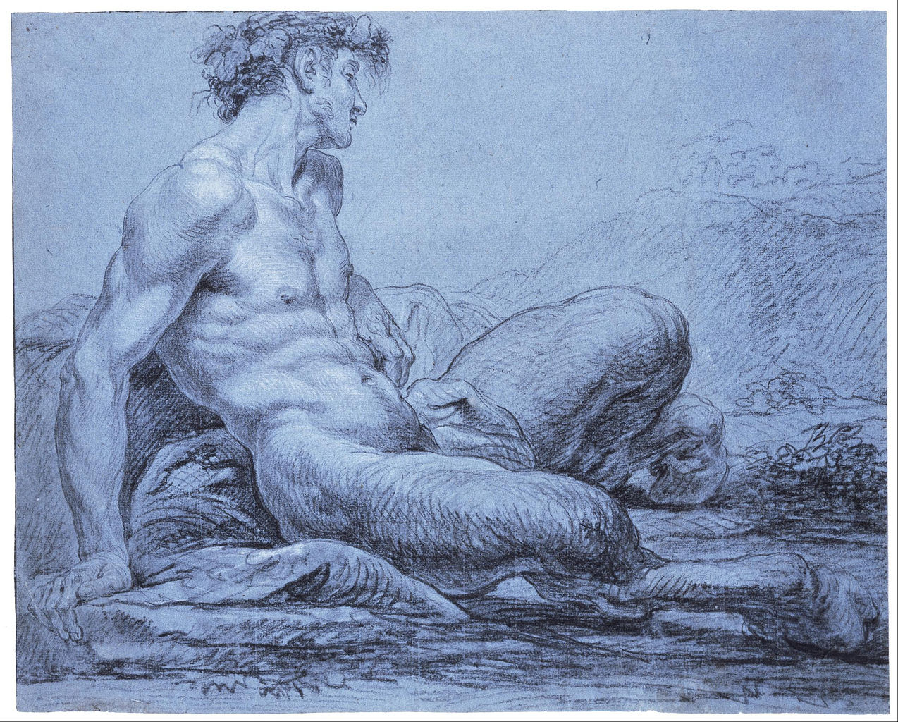 A Seated Faun, vintage artwork by Jean Restout, 12x8" (A4) Poster