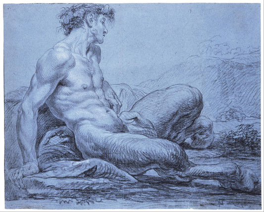 A Seated Faun, vintage artwork by Jean Restout, 12x8" (A4) Poster