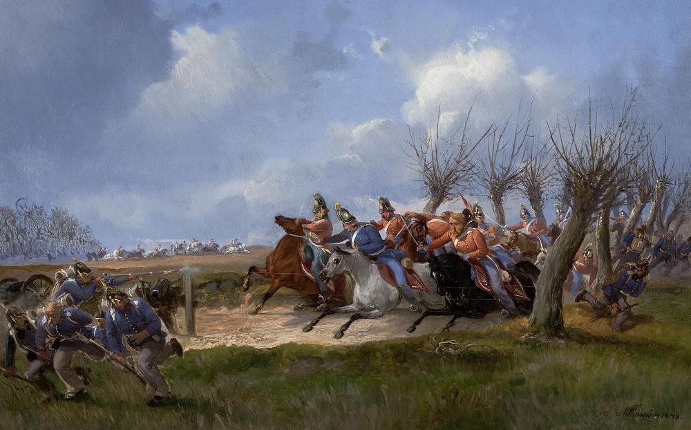 Battle of Schleswig, 24th April 1848, vintage artwork by Niels Simonsen, A3 (16x12") Poster Print