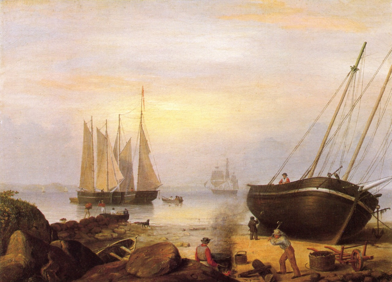 Repairing Ships, Gloucester Harbor, vintage artwork by Fitz Henry Lane, A3 (16x12") Poster Print