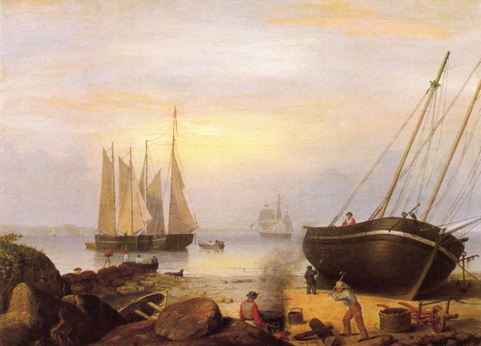 Repairing Ships, Gloucester Harbor, vintage artwork by Fitz Henry Lane, A3 (16x12