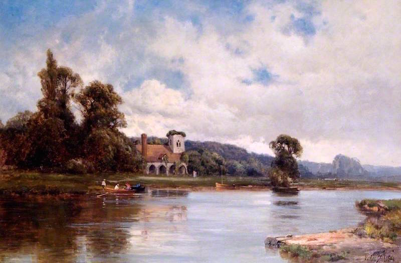 Medmenham Abbey and Ferry on the Thames, Buckinghamshire, vintage artwork by Alfred de Breanski, Sr., 12x8" (A4) Poster