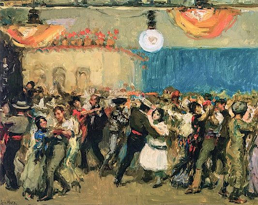 Spanish Costume Ball at the Art Student's League (study), vintage artwork by Francis Luis Mora, 12x8" (A4) Poster