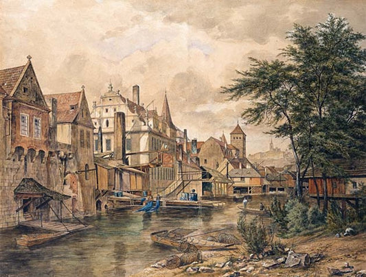 Breh between Novy and Dolny Lodecky mills, vintage artwork by Bedrich Havanek, A3 (16x12") Poster Print