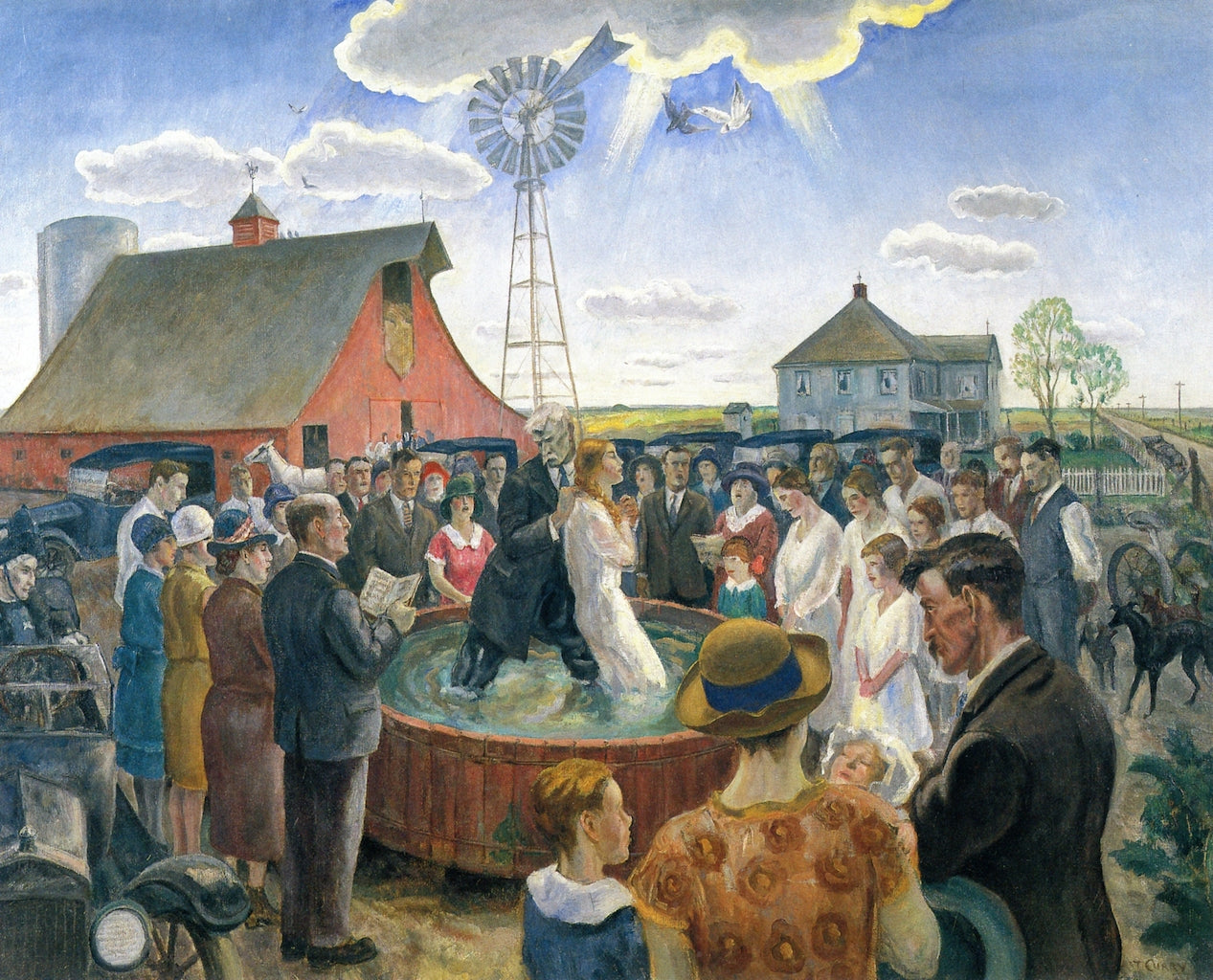Baptism in Kansas, vintage artwork by John Steuart Curry, 12x8" (A4) Poster