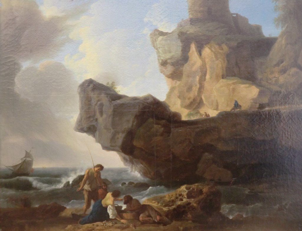 Fishermen in the Pyrenees, vintage artwork by Claude-Joseph Vernet, 12x8" (A4) Poster