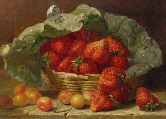 A Basket of Strawberries, vintage artwork by Eloise Harriet Stannard, 12x8" (A4) Poster