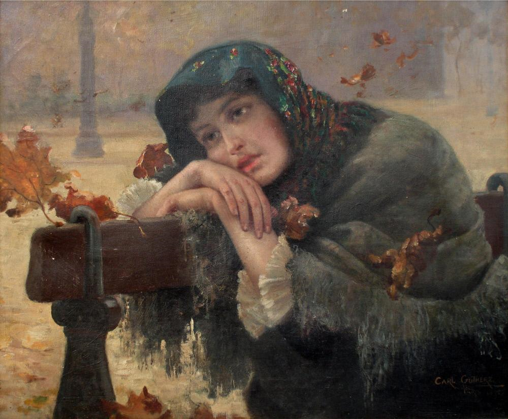 A Fallen Leaf, vintage artwork by Carl Gutherz, 12x8" (A4) Poster