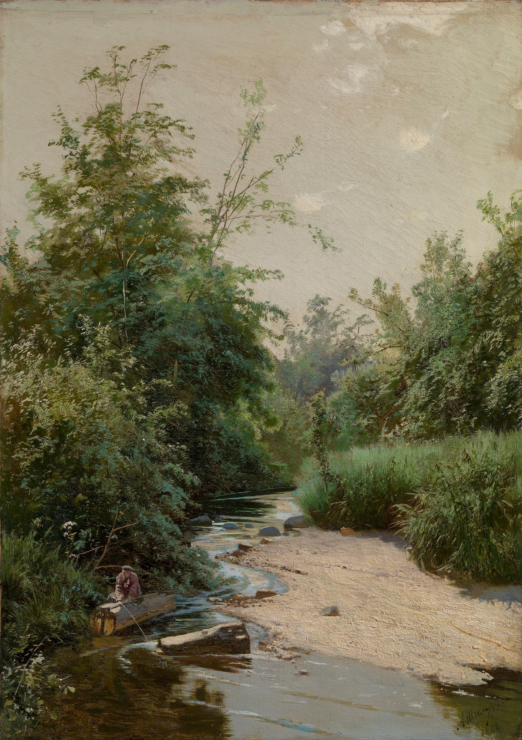 Fisherman on the Forest River by Andrei Shilder,A3(16x12")Poster