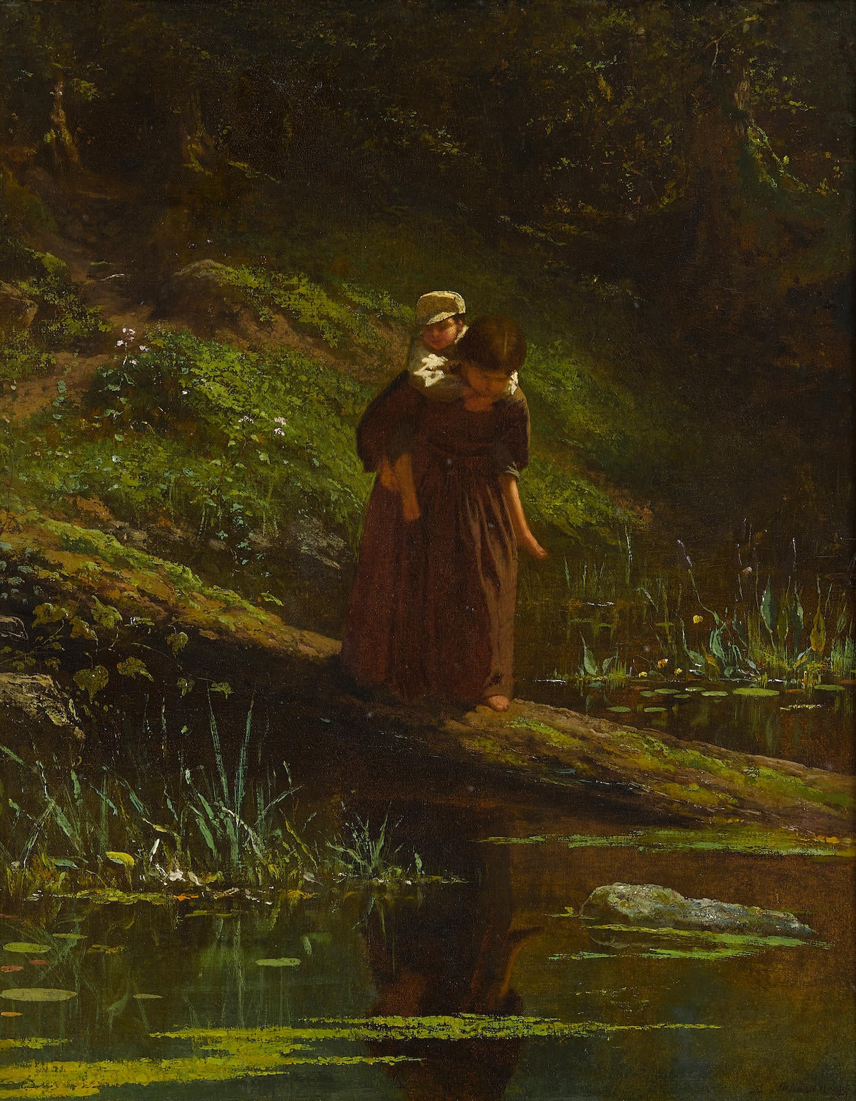Crossing a Stream, vintage artwork by Eastman Johnson, 12x8" (A4) Poster