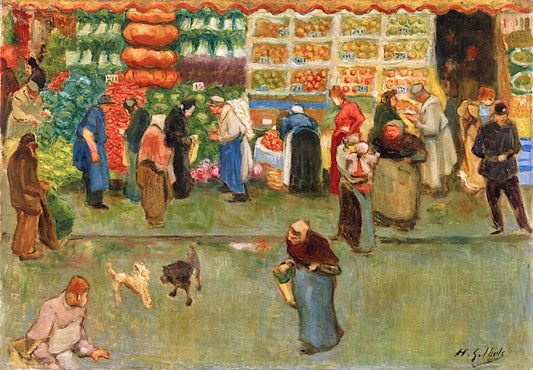 At the Market in Dieppe, vintage artwork by Henri Gabriel Ibels, 12x8" (A4) Poster
