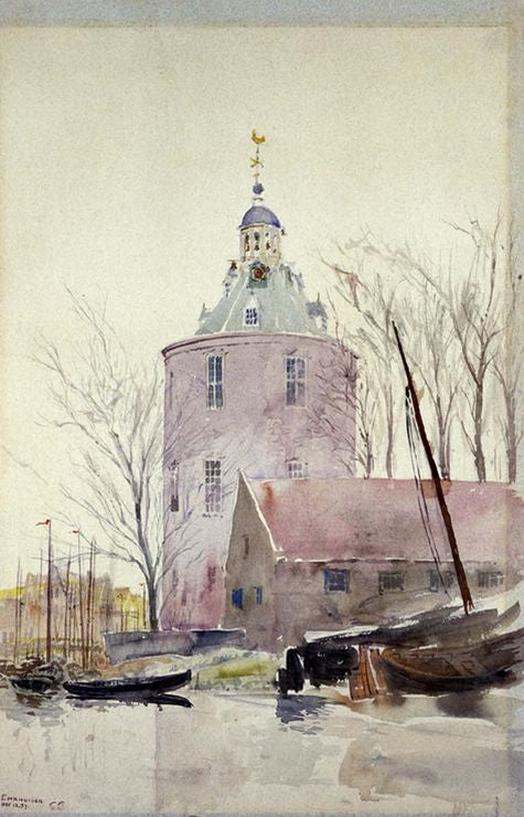 Tower at Enkhuisen, Holland, vintage artwork by Cass Gilbert, 12x8" (A4) Poster