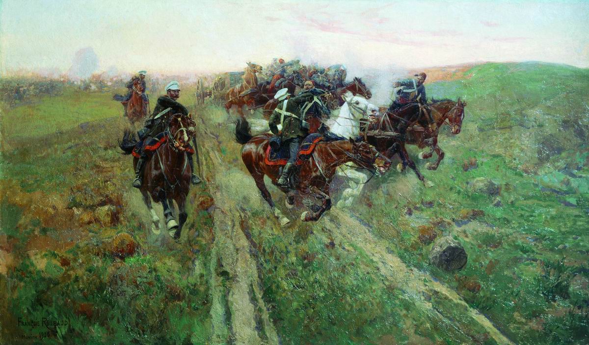 Battle at Kuryuk Dard, vintage artwork by Franc Alekseevich Rubo, 12x8" (A4) Poster