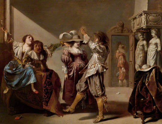 Soldiers and Women Revelling in an Interior, vintage artwork by Jacob Duck, 12x8" (A4) Poster