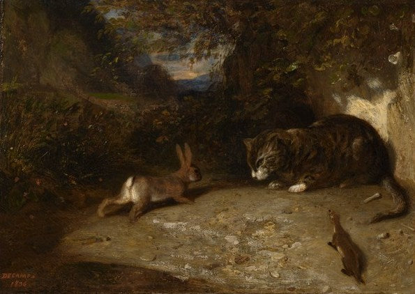 Cat, Weasel and Rabbit, vintage artwork by Alexandre-Gabriel Decamps, A3 (16x12") Poster Print