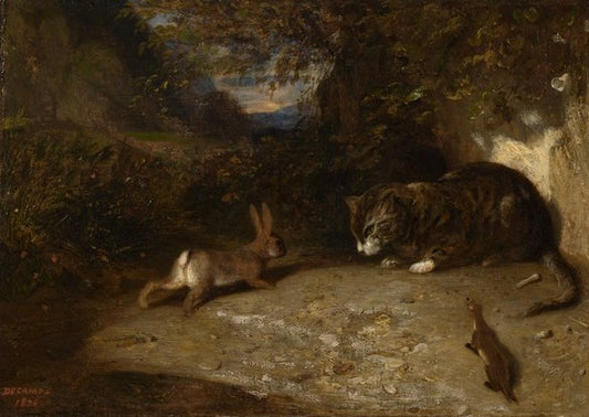 Cat, Weasel and Rabbit, vintage artwork by Alexandre-Gabriel Decamps, A3 (16x12") Poster Print