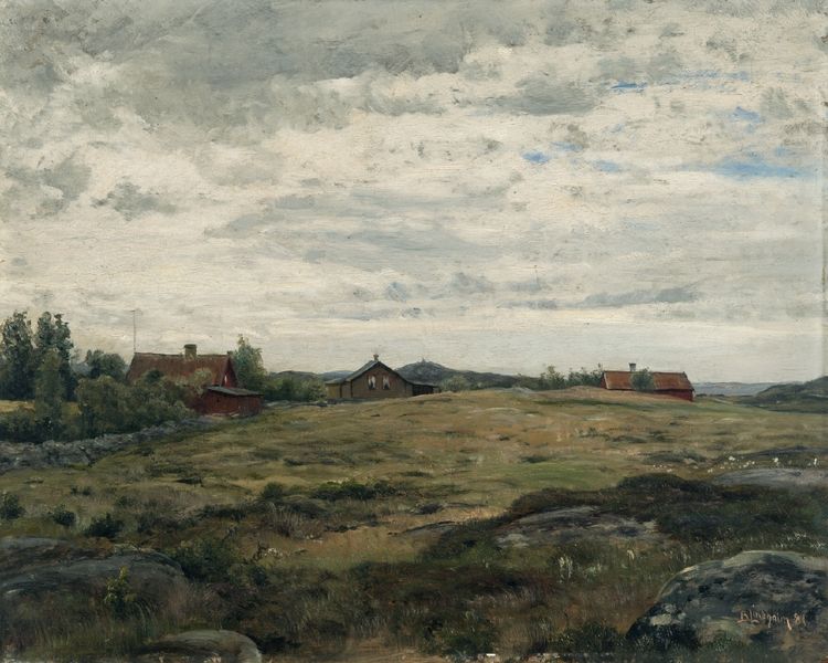 Landscape with Cottages, Hisingen, vintage artwork by Berndt Lindholm, 12x8" (A4) Poster
