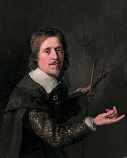 Gijsbert Gillisz. de Hondecoutre (1604-1653), Holding a Palette and Brushes, vintage artwork by Hendrick Bloemaert, 12x8" (A4) Poster