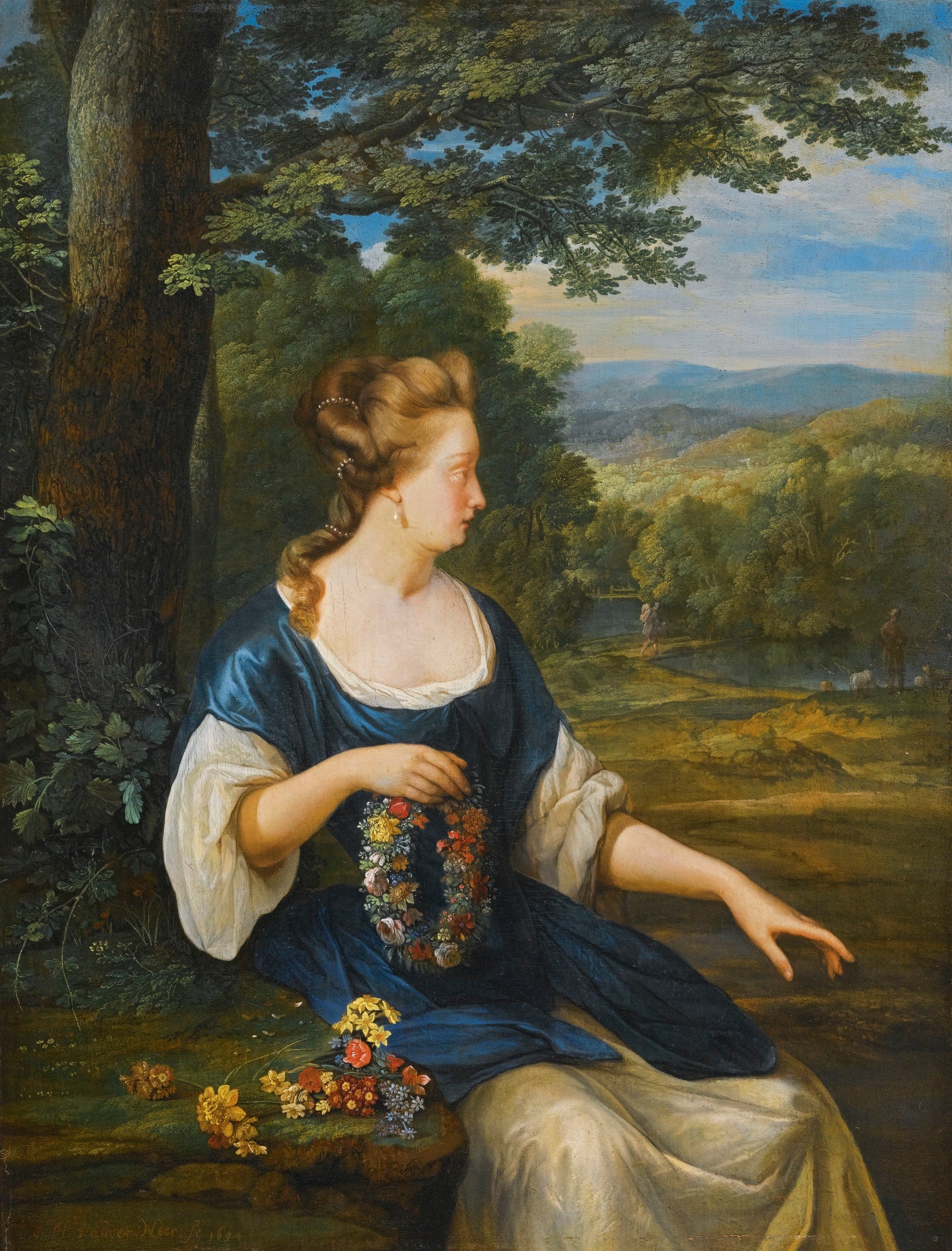 Portrait of a Young Woman Seated in a Landscape, vintage artwork by Eglon Hendrick van der Neer, 12x8" (A4) Poster