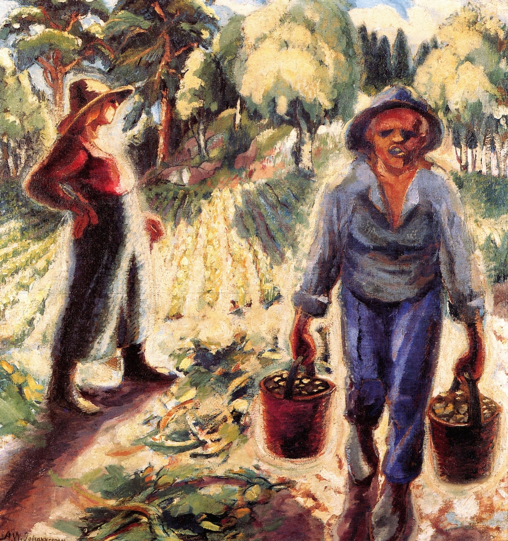 Potato Digging, vintage artwork by Aksel Waldemar Johannessen, 12x8" (A4) Poster