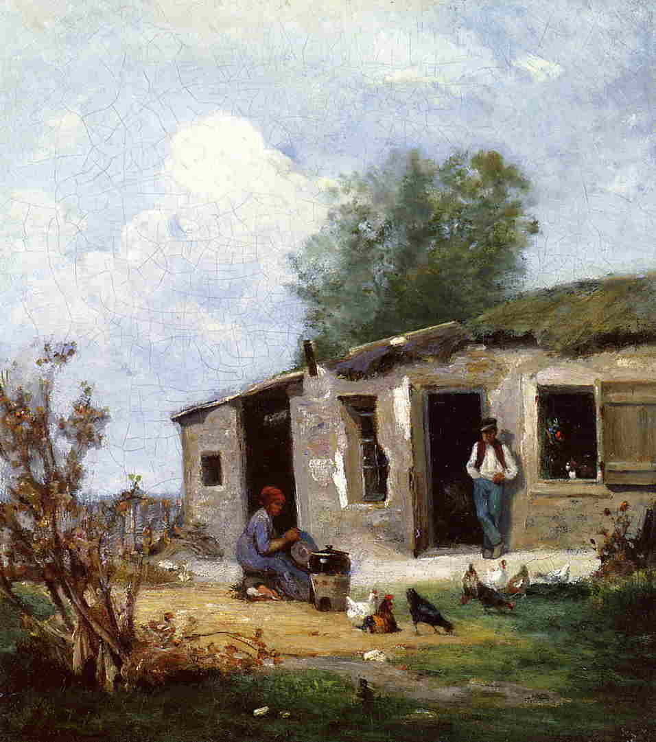Farmyard in Normandy, vintage artwork by Stanislas Lepine, 12x8" (A4) Poster