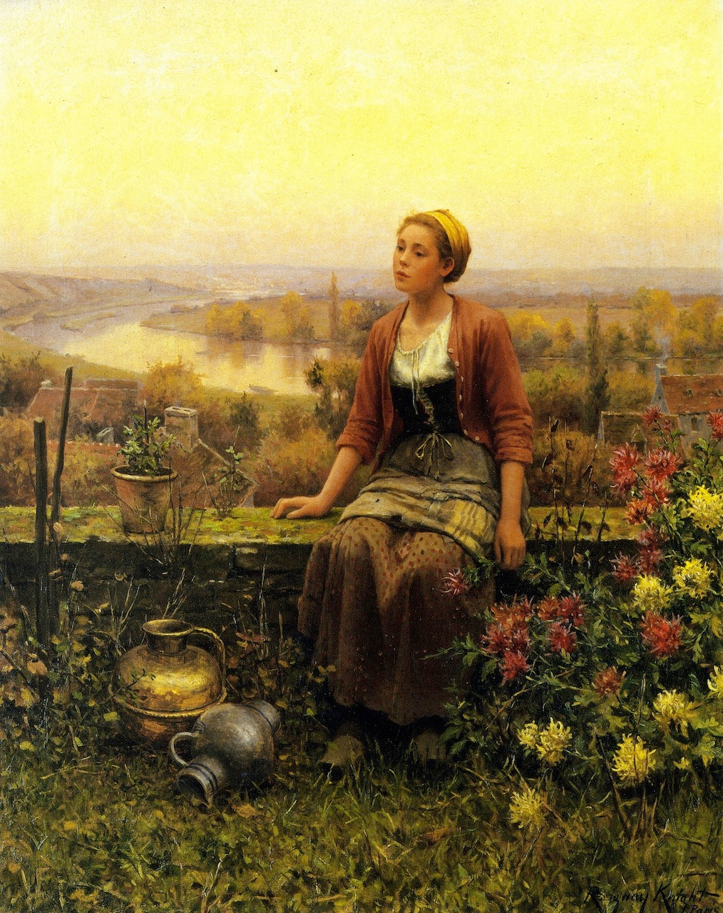 Marie on the Terrace, vintage artwork by Daniel Ridgway Knight, 12x8" (A4) Poster