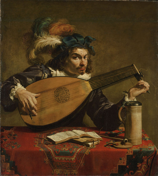Lute Player, vintage artwork by Theodore Rombouts, 12x8" (A4) Poster