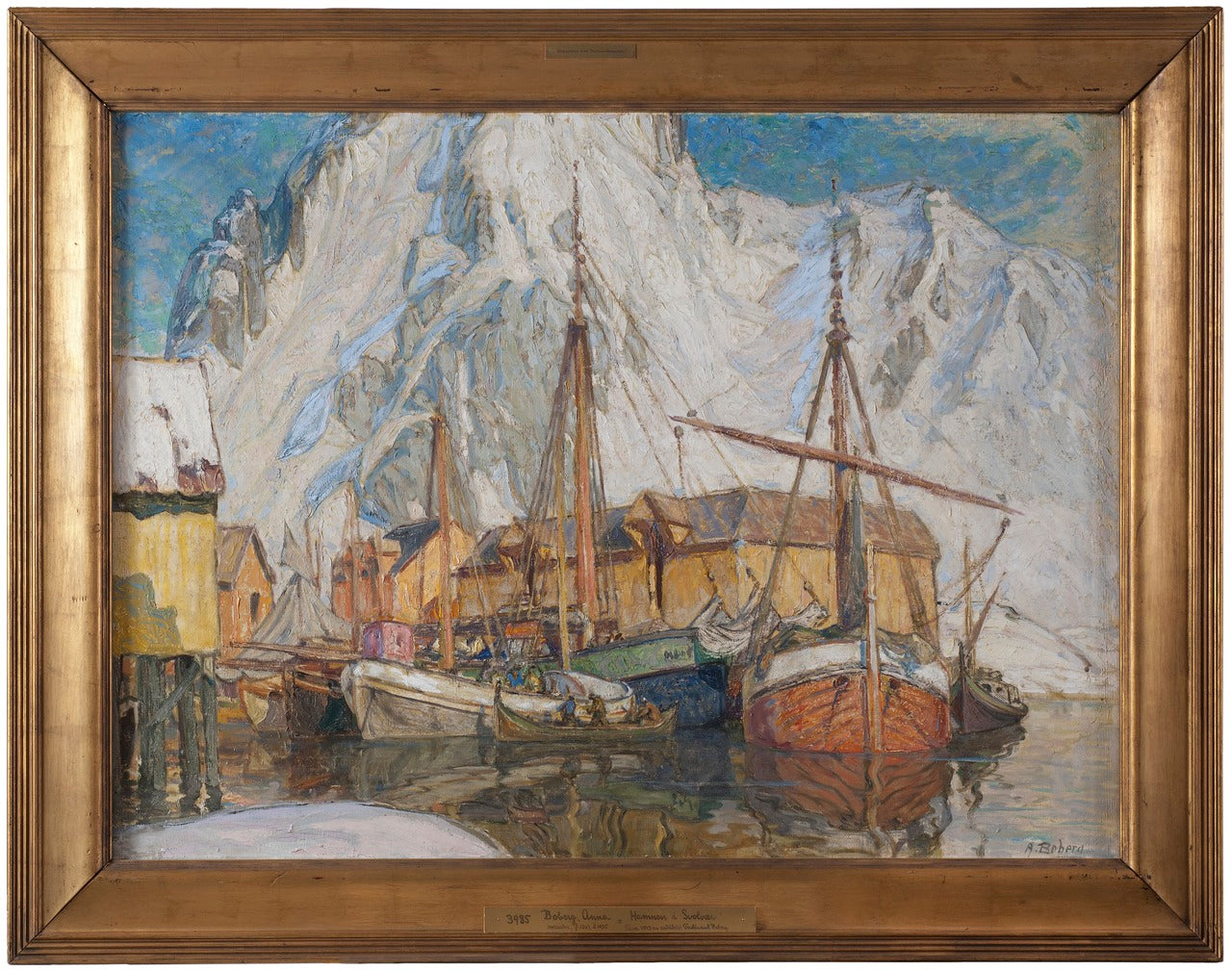 The Harbour at Svolvaer, Lofoten, vintage artwork by Anna Boberg, 12x8" (A4) Poster