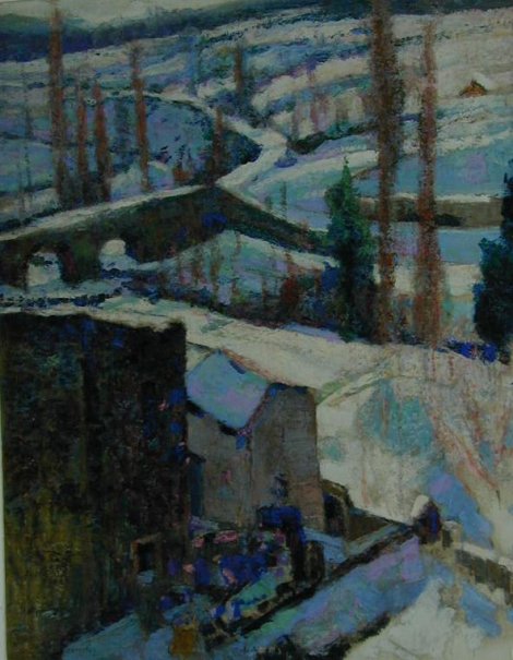Neige à Saint Amand, vintage artwork by Victor Charreton, 12x8" (A4) Poster