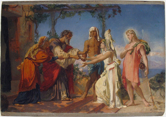 Tobias Brings His Bride Sarah to the House of His Father, Tobit, vintage artwork by Henri Lehmann, A3 (16x12") Poster Print