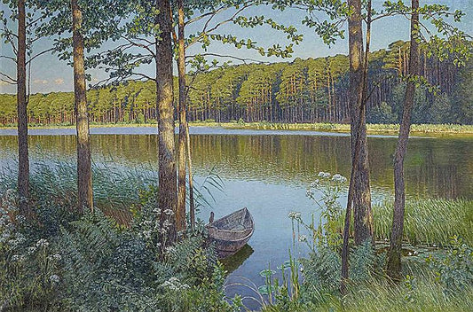 Green Forest Lake, vintage artwork by Paul Vorgang, 12x8" (A4) Poster