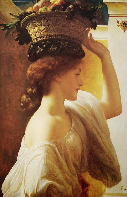 A Girl with a Basket of Fruit, vintage artwork by Sir Frederic Lord Leighton, 12x8" (A4) Poster