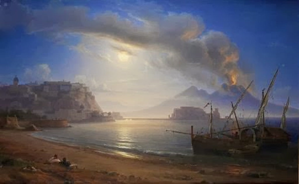 Nocturnal Eruption of Mount Vesuvius, vintage artwork by Fritz Rudolf Eduard Agricola, A3 (16x12") Poster Print