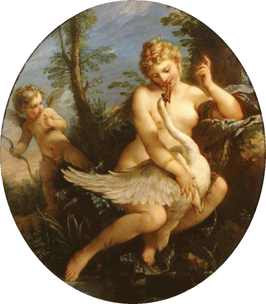 History of the Gods - Leda and the Swan, vintage artwork by Charles-Joseph Natoire, 12x8" (A4) Poster