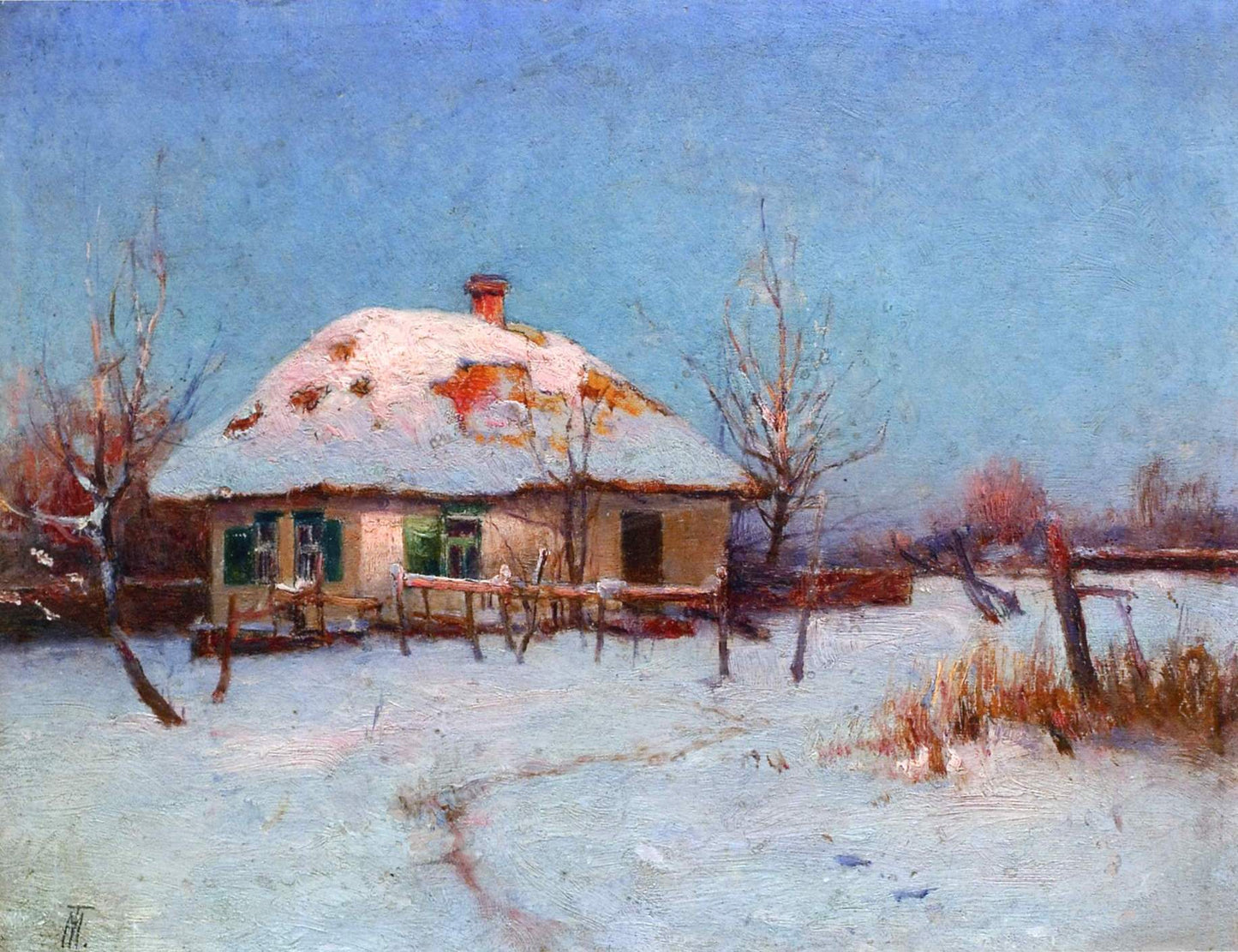 Winter Day, vintage artwork by Mikhail Tkachenko, 12x8" (A4) Poster