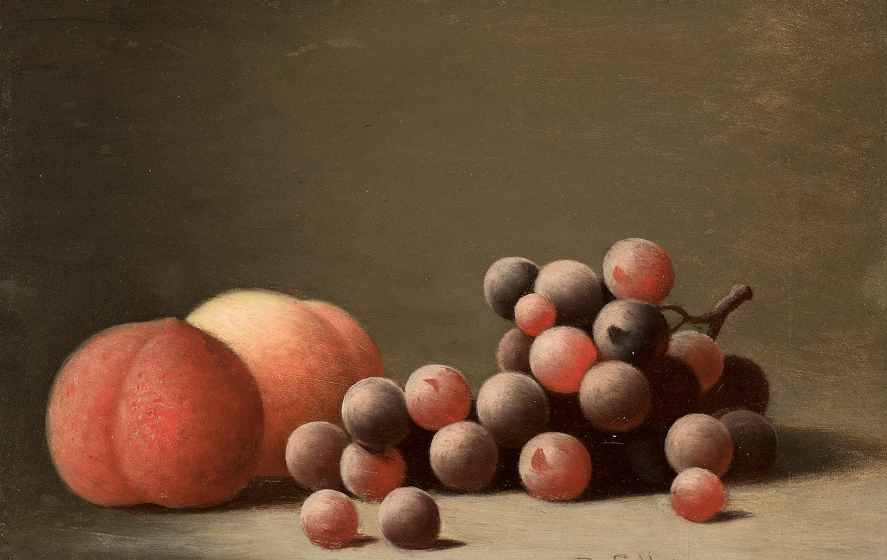 Still Life: Peaches and Grapes, vintage artwork by Barton Stone Hays, 12x8" (A4) Poster
