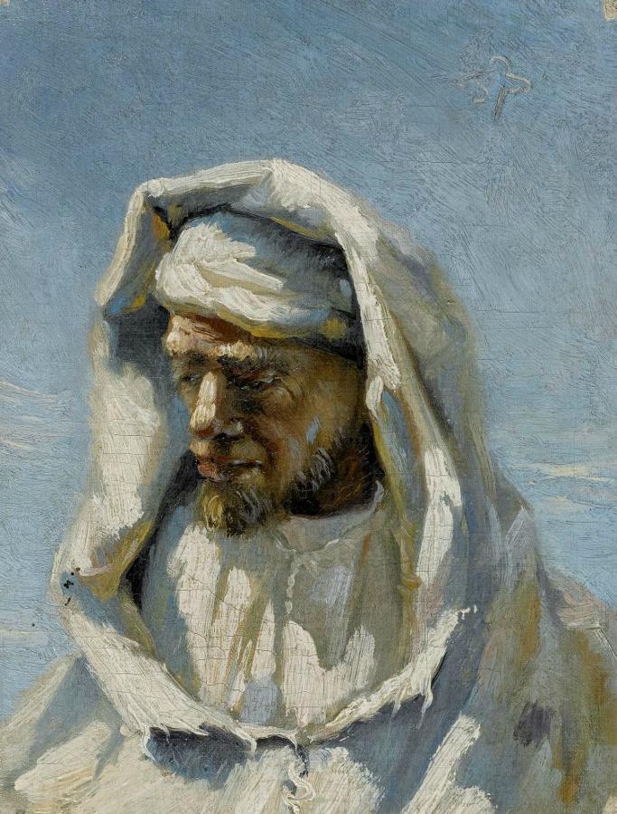 Portrait of a Bedouin (Bildnis eines Beduinen), vintage artwork by Frank Buchser, 12x8" (A4) Poster