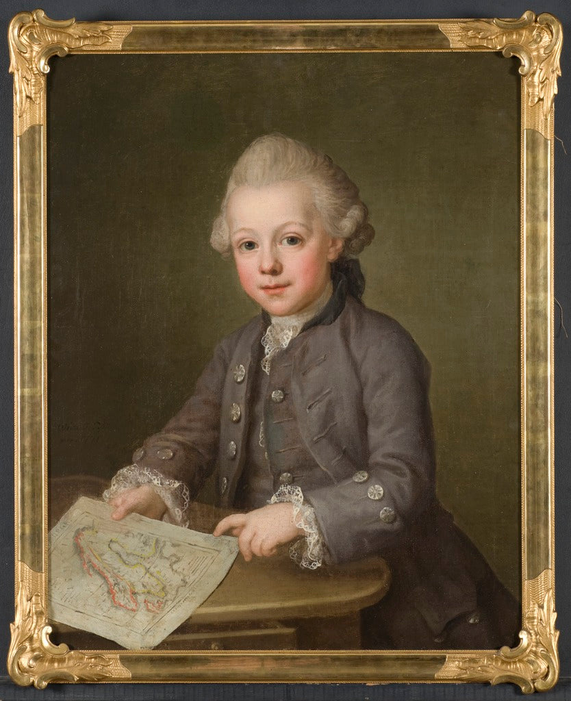 Boy with Map of Scandinavia, vintage artwork by Ulrika Fredrica Pasch, 12x8" (A4) Poster