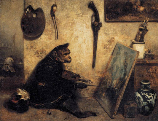 The Monkey Painter, vintage artwork by Alexandre-Gabriel Decamps, A3 (16x12") Poster Print